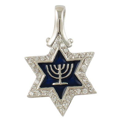 Gold Filled Rhodium Plated Star of David Menorah Pendant